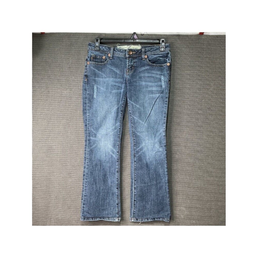 Seven 7 Women's Flare Leg Jeans Size 28 Distressed Blue Denim